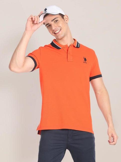 u.s. polo assn. orange cotton slim fit polo t-shirt