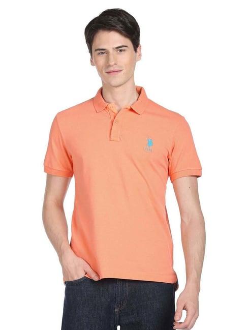 u.s. polo assn. orange cotton slim fit polo t-shirt