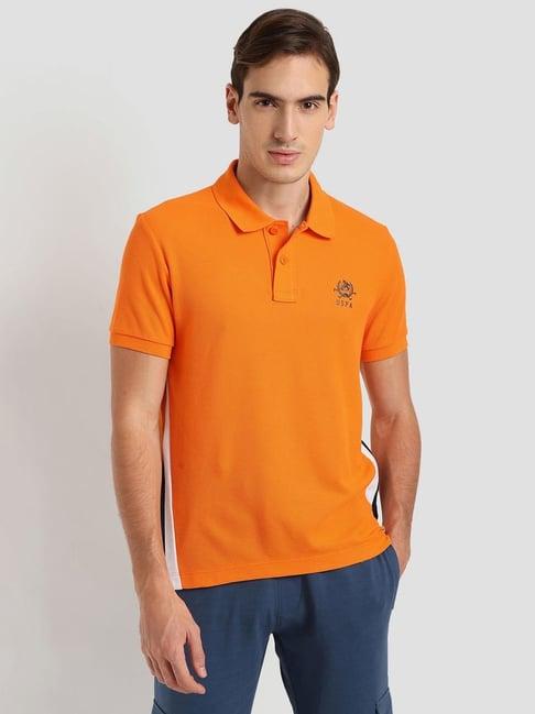 u.s. polo assn. orange cotton slim fit printed sports polo