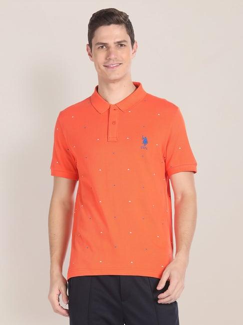 u.s. polo assn. orange muscle fit printed cotton polo t-shirt