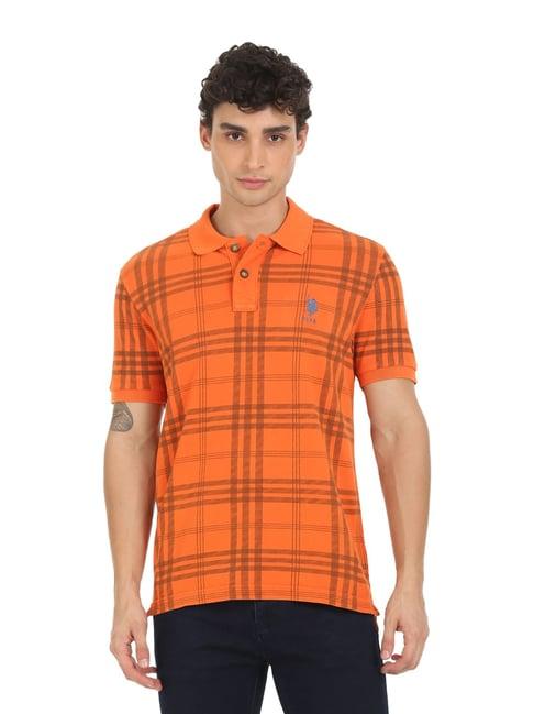 u.s. polo assn. orange regular fit checks polo t-shirt