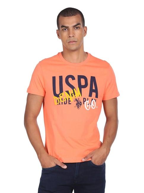 u.s. polo assn. orange regular fit printed t-shirt