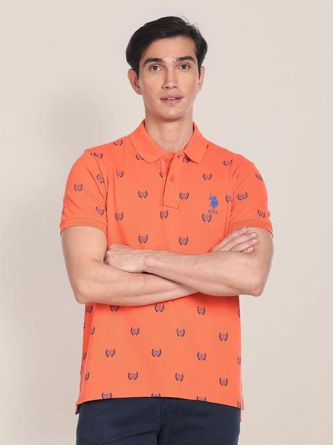 u.s. polo assn. orange slim fit printed cotton polo t-shirt