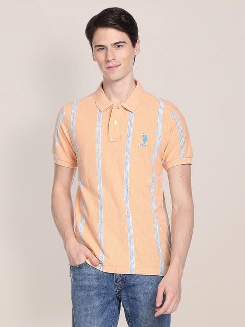 u.s. polo assn. orange slim fit striped cotton polo t-shirt