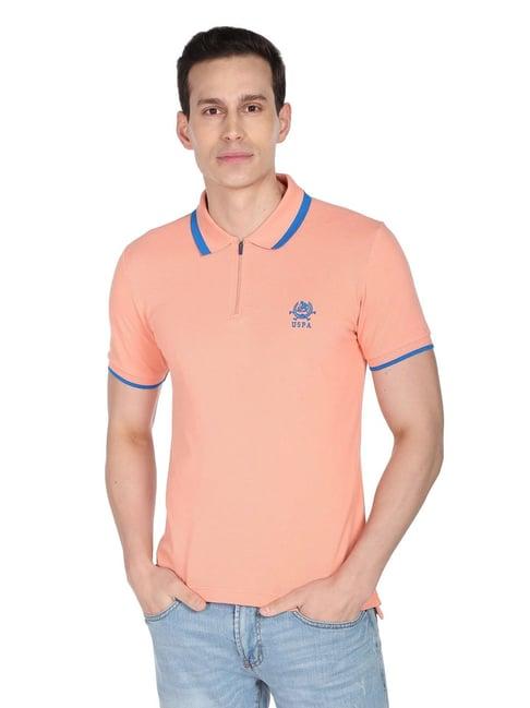 u.s. polo assn. peach cotton regular fit polo t-shirt