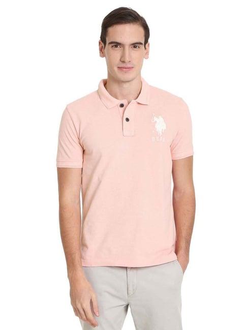 u.s. polo assn. pink cotton regular fit printed polo t-shirt