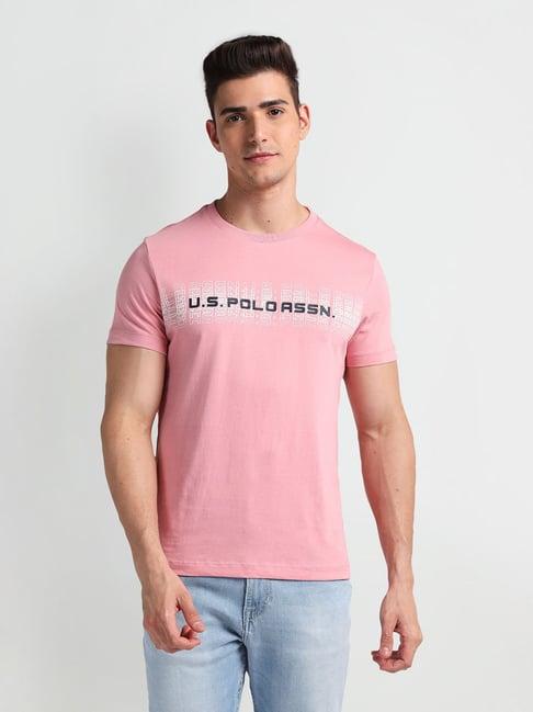 u.s. polo assn. pink muscle fit logo print crew t-shirt