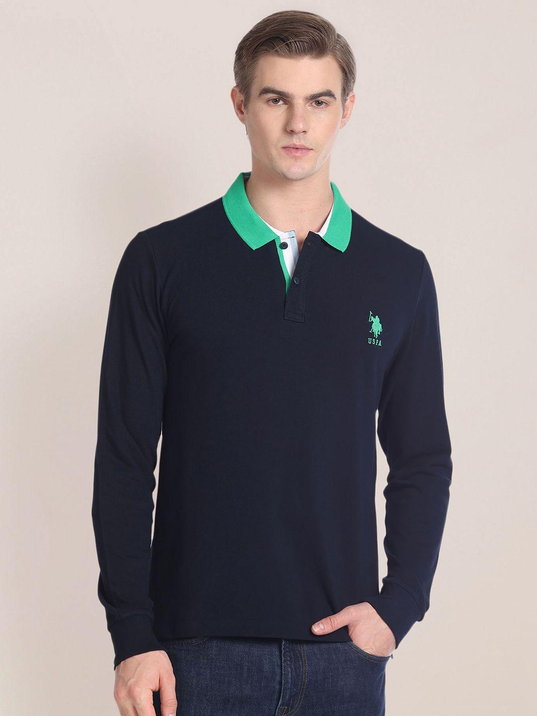 u.s. polo assn. polo collar full sleeves pure cotton slim fit t-shirt