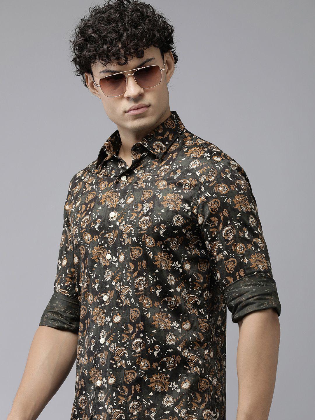 u.s. polo assn. premium tailored fit ethnic motifs printed pure cotton casual shirt