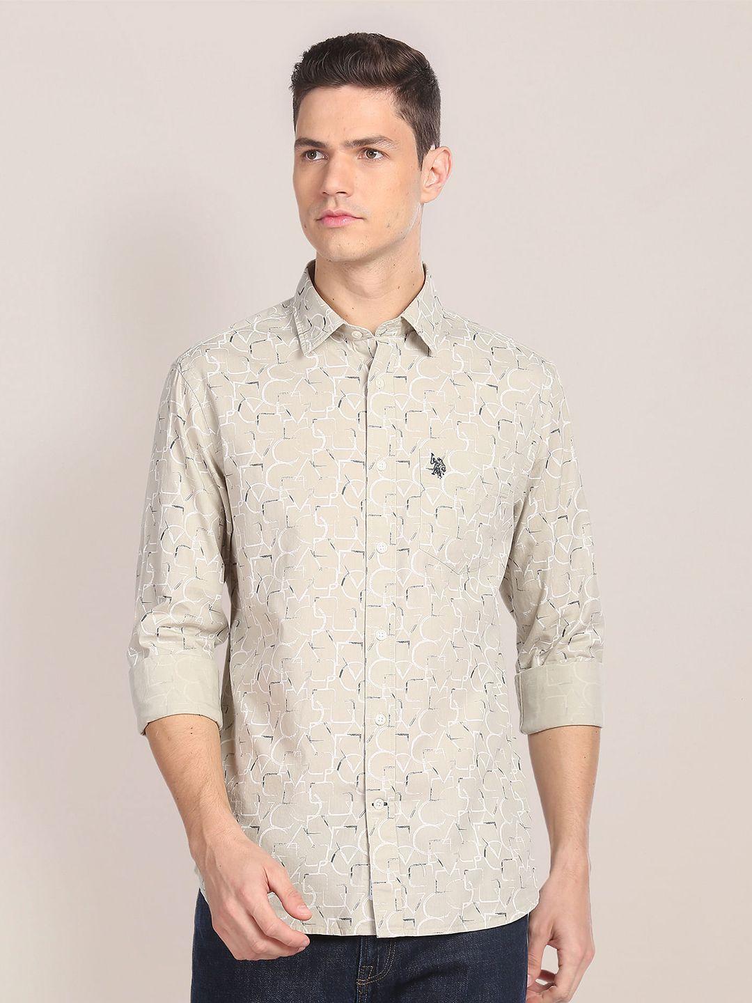 u.s. polo assn. premium tailored fit geometric printed pure cotton casual shirt