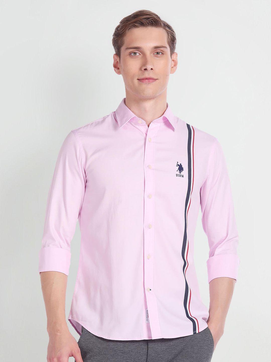 u.s. polo assn. premium vertical stripes spread collar long sleeves cotton casual shirt