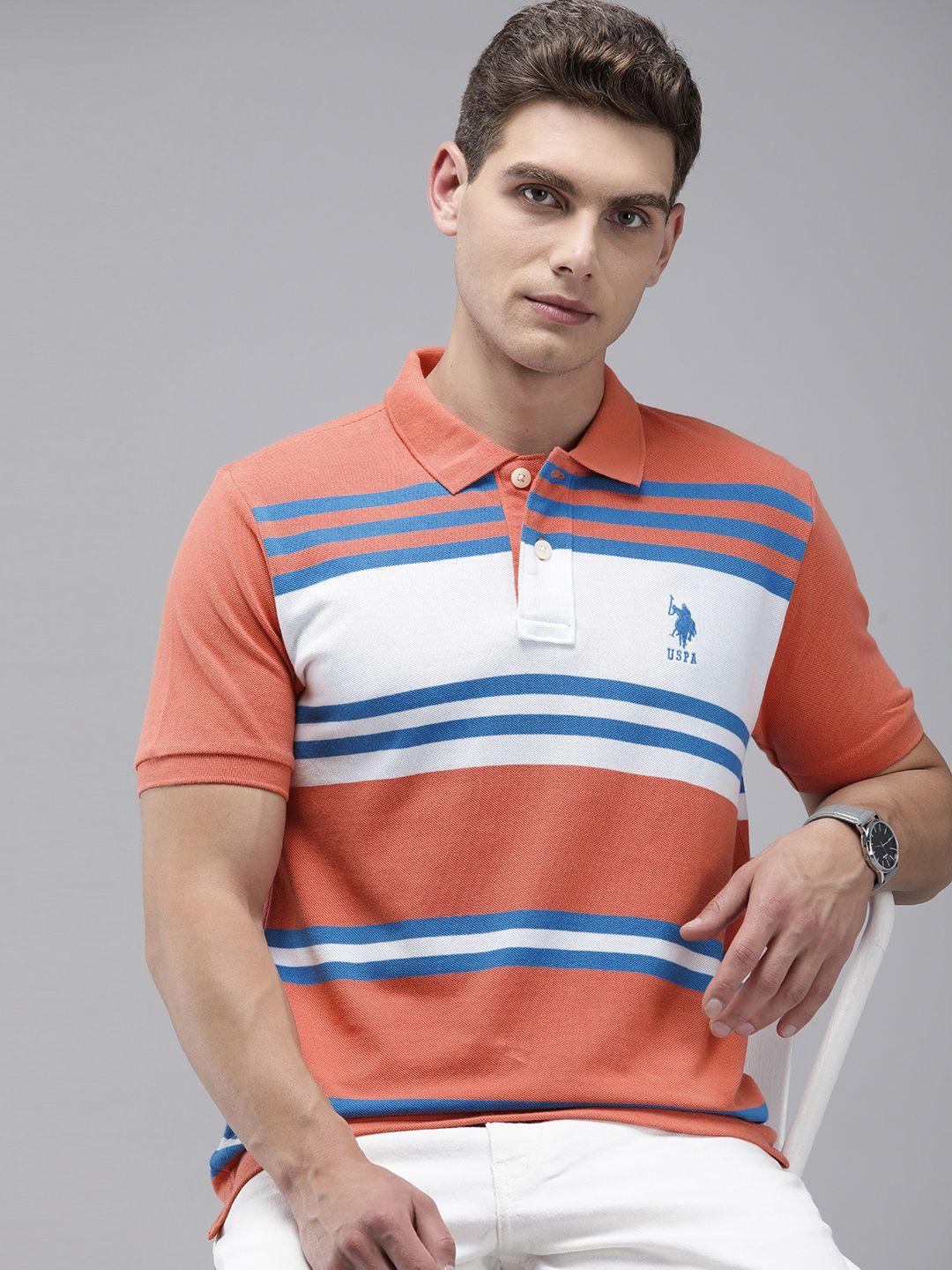 u.s. polo assn. pure cotton slim fit striped polo collar casual t-shirt