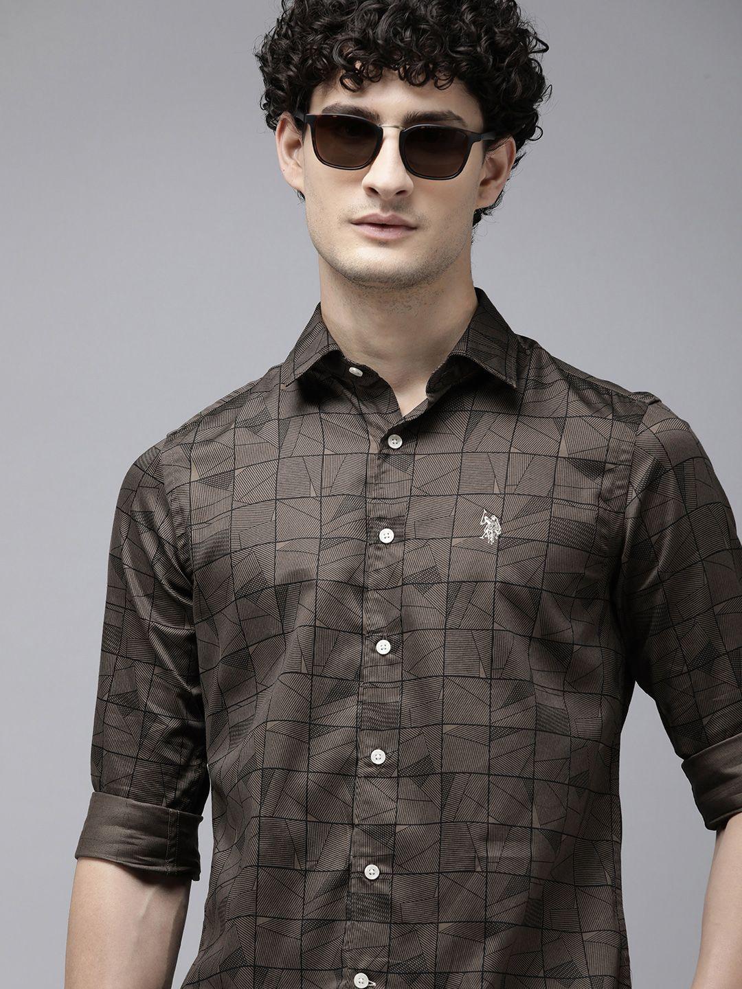 u.s. polo assn. pure cotton tailored fit geometric printed casual shirt