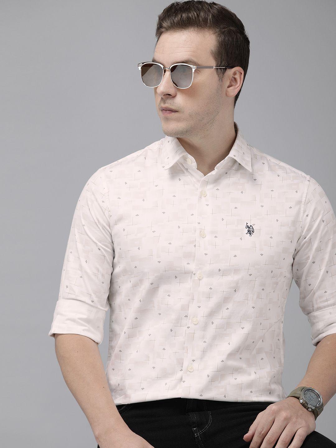 u.s. polo assn. pure cotton tailored fit geometric printed casual shirt