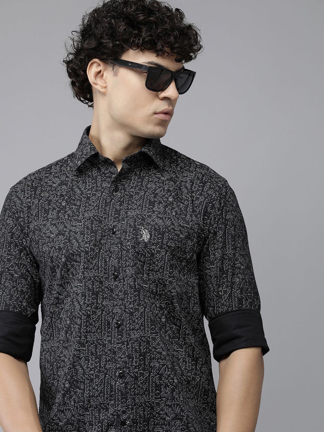 u.s. polo assn. pure cotton tailored fit printed casual shirt