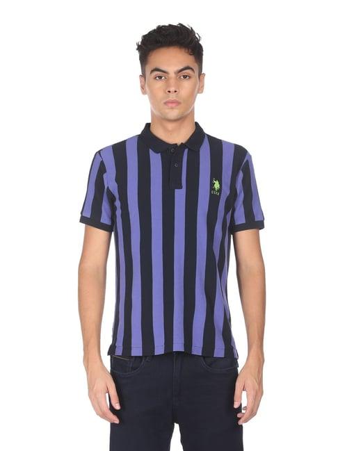 u.s. polo assn. purple & black regular fit striped polo t-shirt