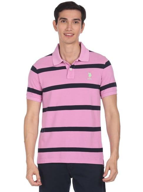 u.s. polo assn. purple regular fit striped polo t-shirt