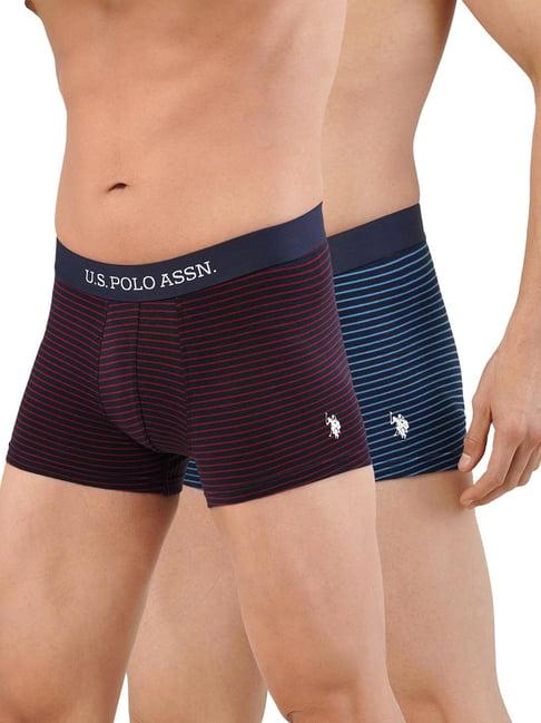 u.s. polo assn. red & blue cotton regular fit striped trunks - pack of 2