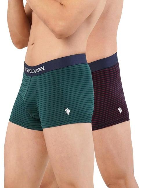 u.s. polo assn. red & green cotton regular fit striped trunks - pack of 2