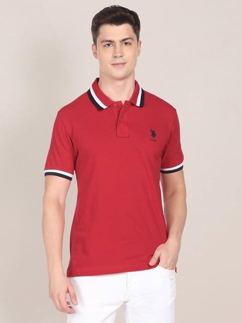 u.s. polo assn. red cotton regular fit polo t-shirt