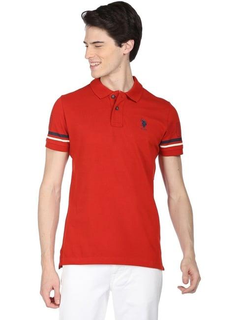 u.s. polo assn. red cotton regular fit printed polo t-shirt