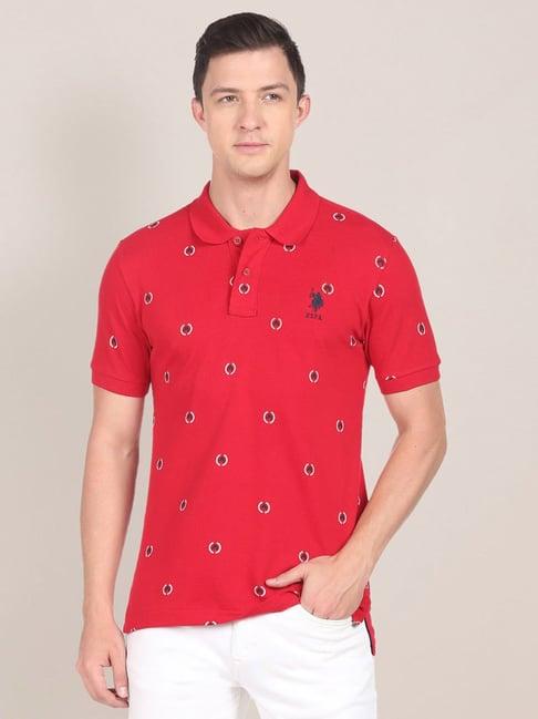 u.s. polo assn. red cotton regular fit printed polo t-shirt