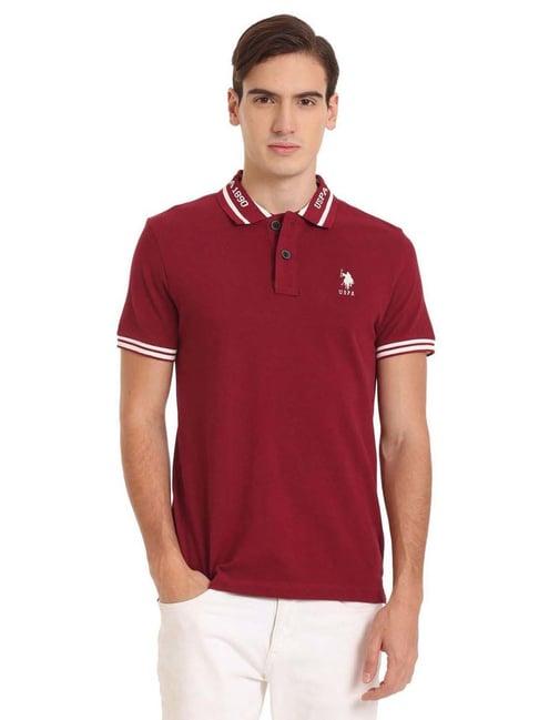 u.s. polo assn. red cotton regular fit printed polo t-shirt