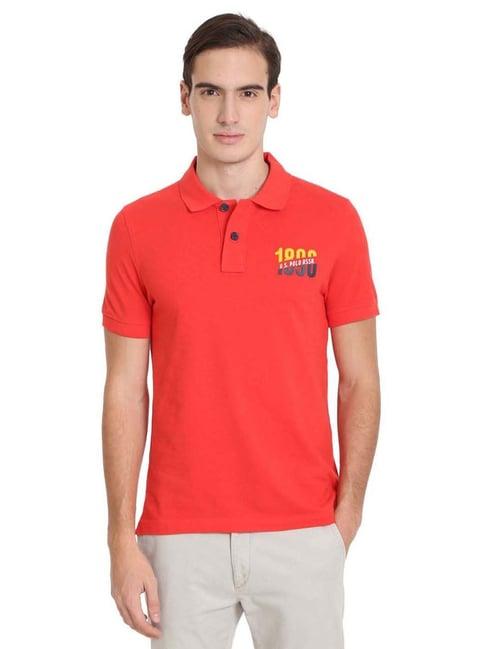 u.s. polo assn. red cotton regular fit printed polo t-shirt