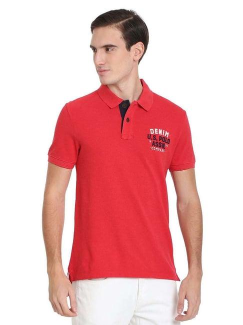 u.s. polo assn. red cotton regular fit printed polo t-shirt