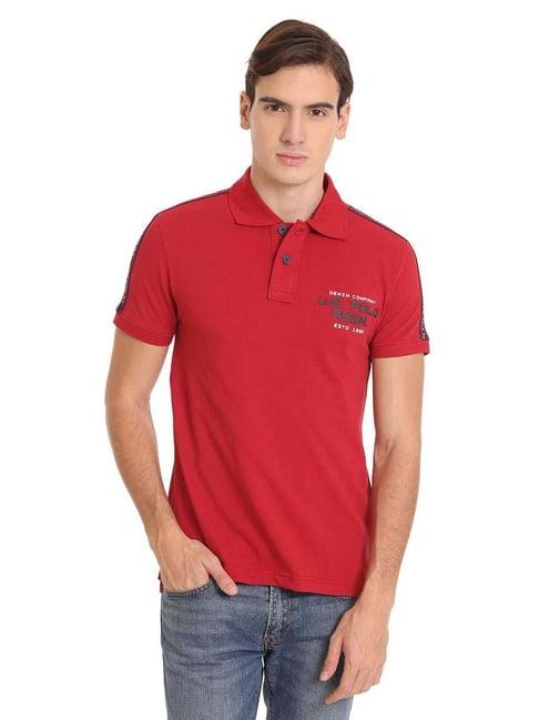 u.s. polo assn. red cotton regular fit printed polo t-shirt