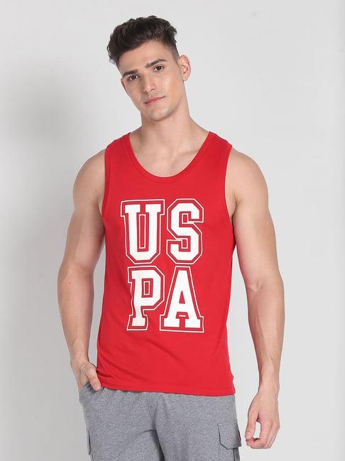 u.s. polo assn. red cotton regular fit printed vest