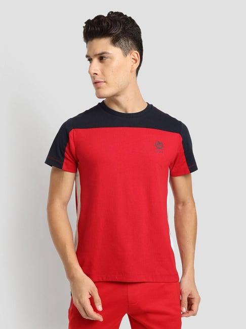 u.s. polo assn. red cotton slim fit colour block sports t-shirt