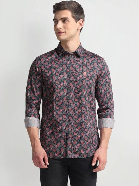 u.s. polo assn. red cotton slim fit floral print shirt