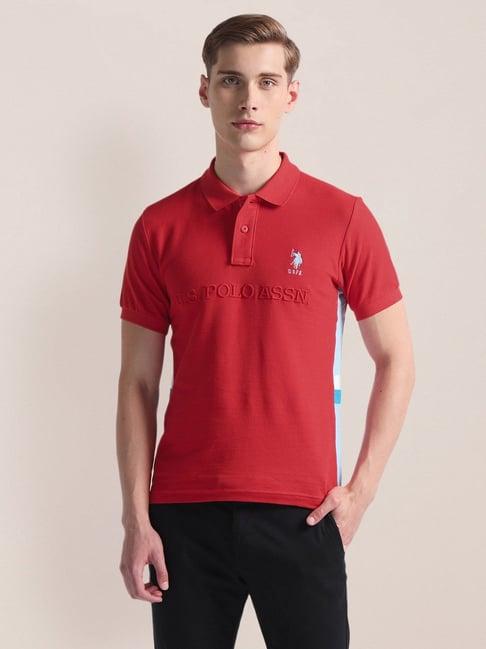 u.s. polo assn. red cotton slim fit printed polo t-shirt