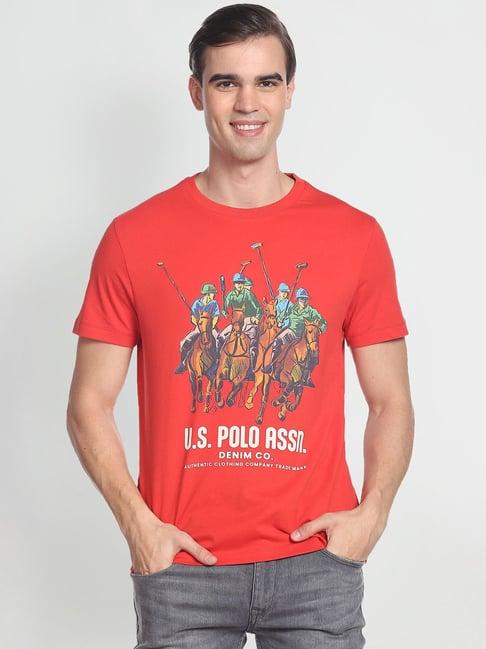 u.s. polo assn. red cotton slim fit printed t-shirt