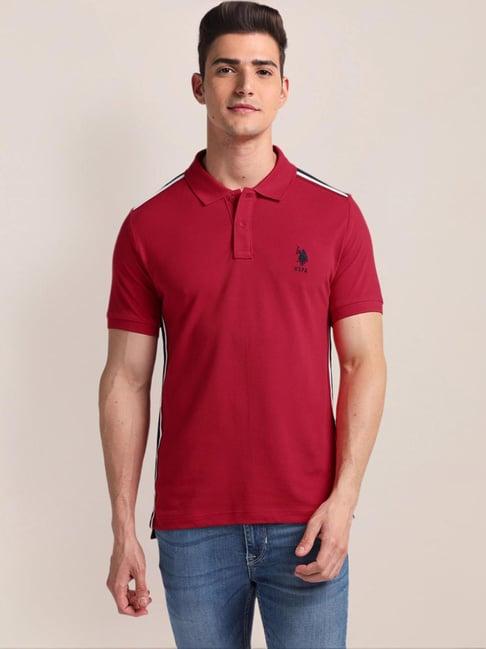 u.s. polo assn. red cotton slim fit texture polo t-shirt