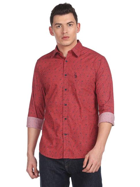 u.s. polo assn. red regular fit printed shirt