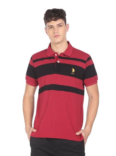 u.s. polo assn. red regular fit striped polo t-shirt