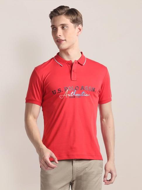 u.s. polo assn. red slim fit logo print polo t-shirt