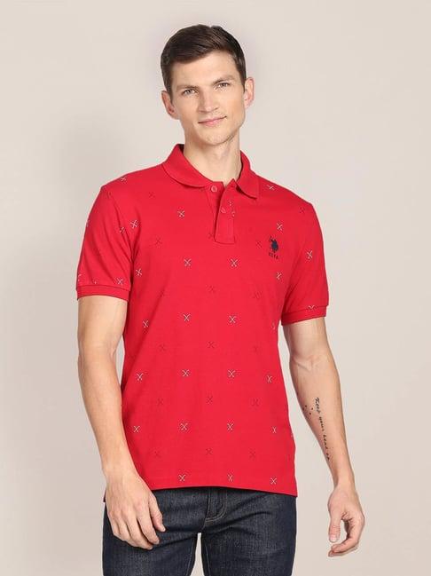 u.s. polo assn. red slim fit printed cotton polo t-shirt