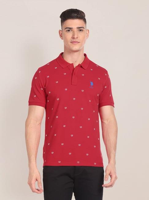 u.s. polo assn. red slim fit printed cotton polo t-shirt