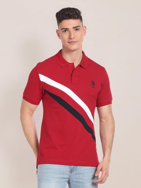 u.s. polo assn. red slim fit striped cotton polo t-shirt