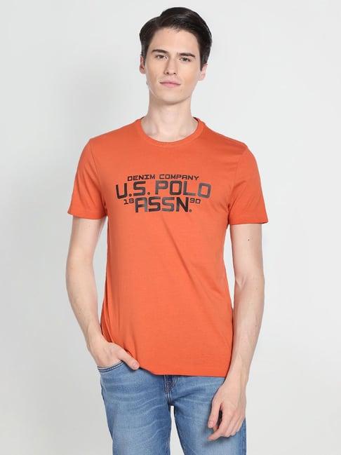 u.s. polo assn. rust cotton slim fit printed t-shirt