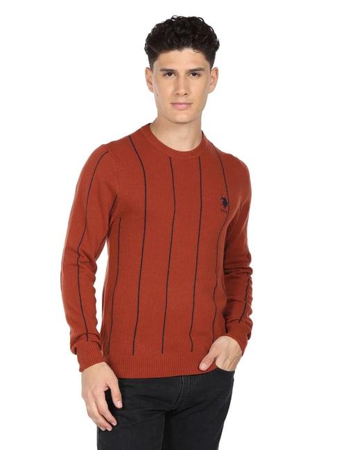 u.s. polo assn. rust regular fit striped sweater