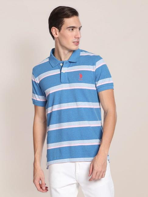 u.s. polo assn. sky blue slim fit striped cotton polo t-shirt