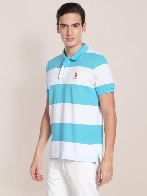 u.s. polo assn. sky blue slim fit striped cotton polo t-shirt