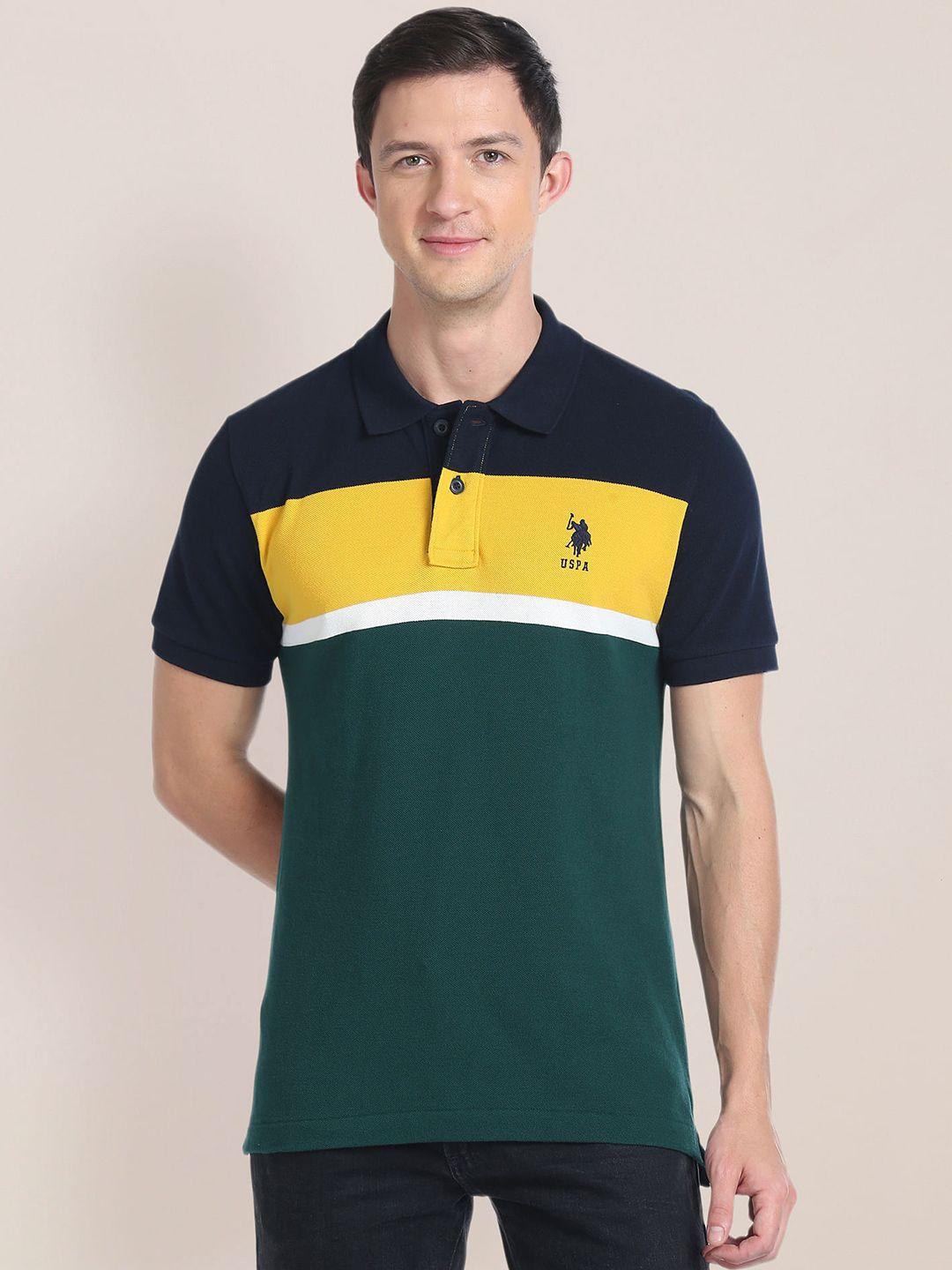 u.s. polo assn. slim fit colourblocked polo collar applique cotton t-shirt