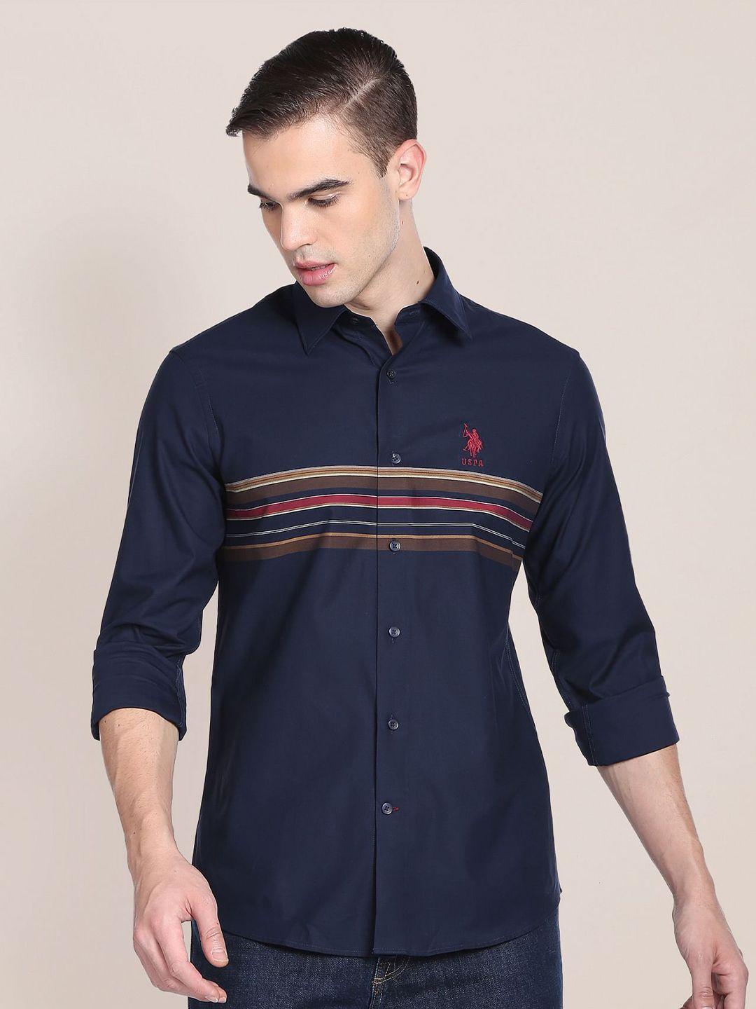 u.s. polo assn. spread collar horizontal striped pure cotton casual shirt