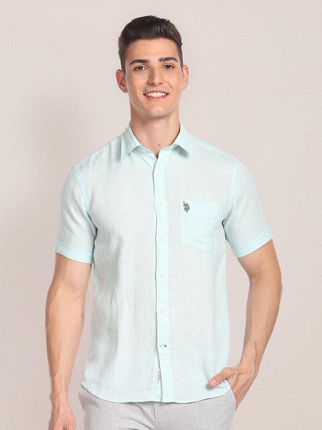 u.s. polo assn. spread collar pure linen casual shirt