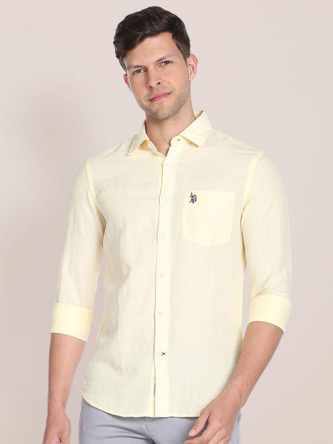 u.s. polo assn. spread collar regular fit linen shirt